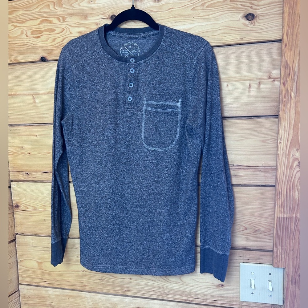 Native Code Henley USA Charcoal Grey Long Sleeve Y2K Cotton Men’s Size Small Ret